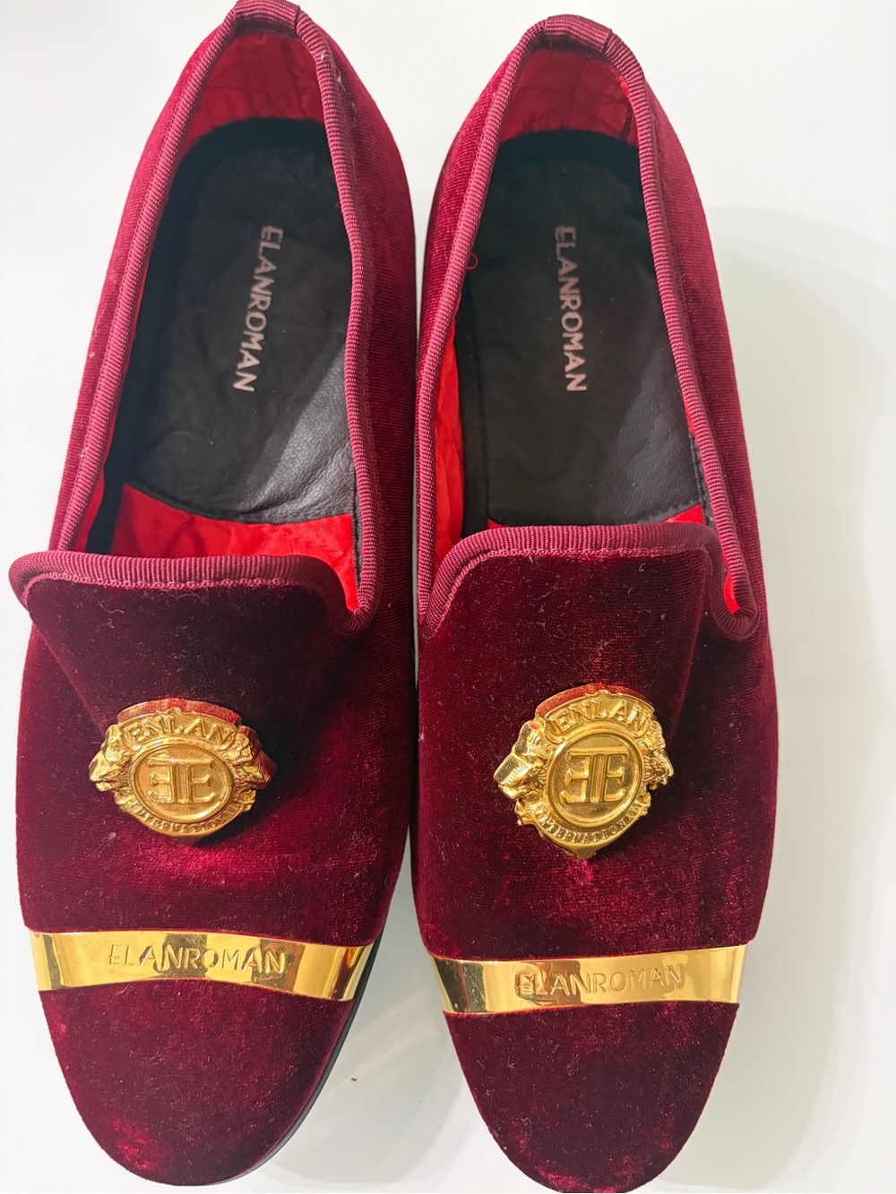 Men's Burgundy Velvet Slip-On Loafers with Gold Accent